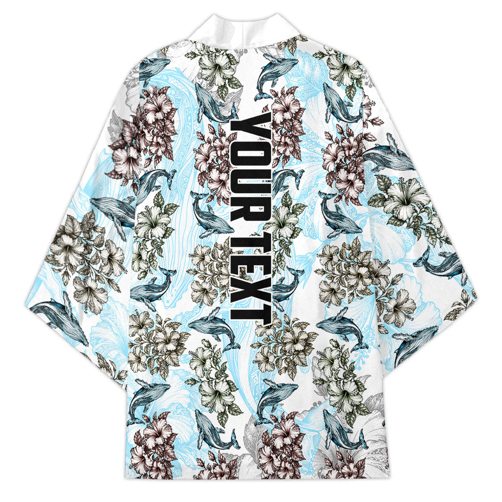 Personalized Masefau American Samoa Kimono Vintage Whale Hibiscus Ocean Waves