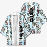 Personalized Masefau American Samoa Kimono Vintage Whale Hibiscus Ocean Waves