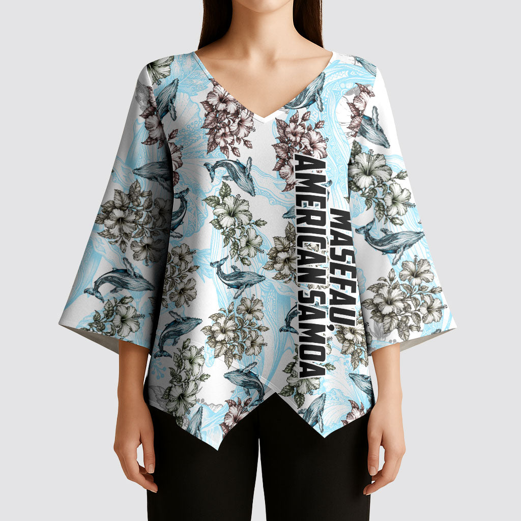 Personalized Masefau American Samoa Kimono Sleeve Blouse Vintage Whale Hibiscus Ocean Waves