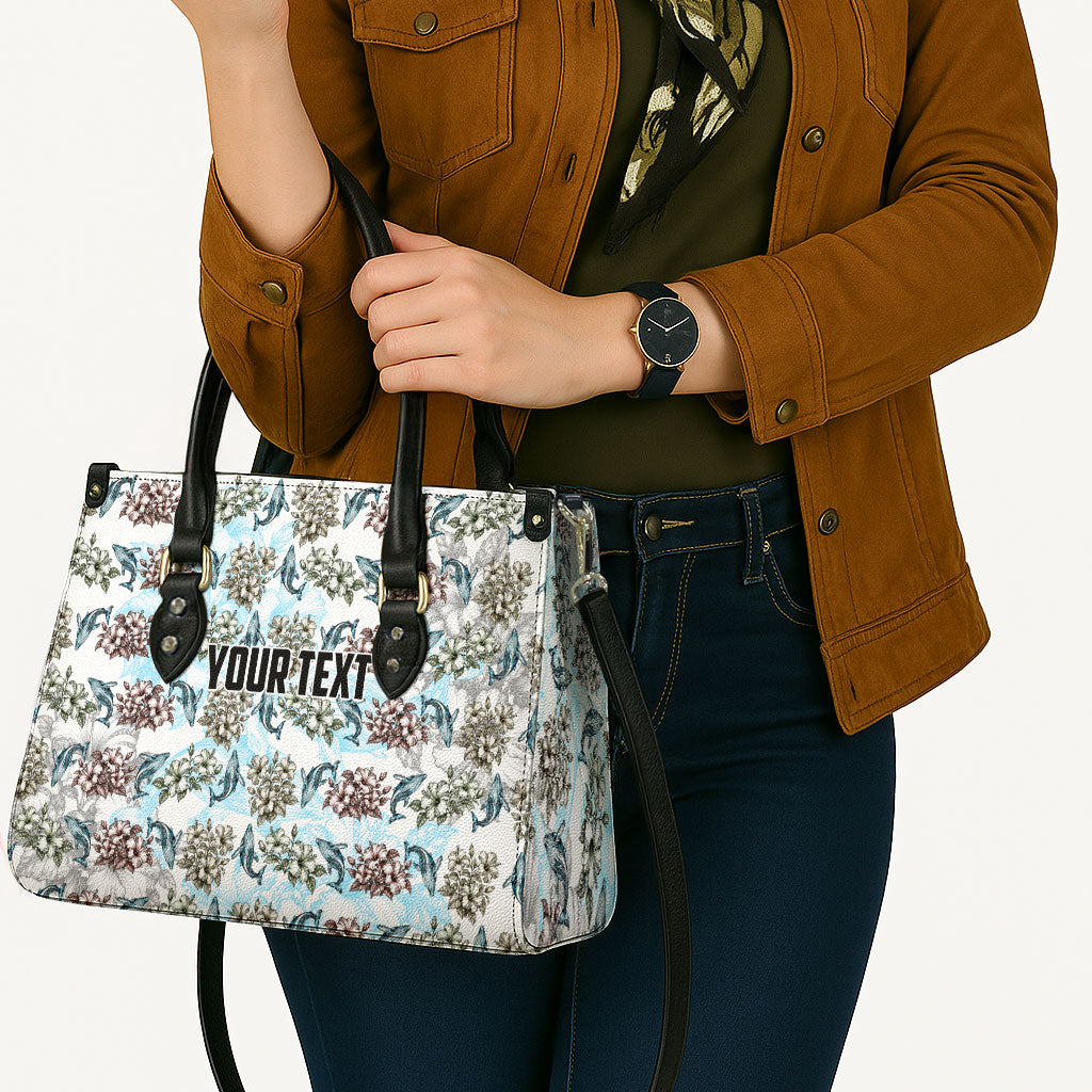 Personalized Masefau American Samoa Leather Bag Vintage Whale Hibiscus Ocean Waves