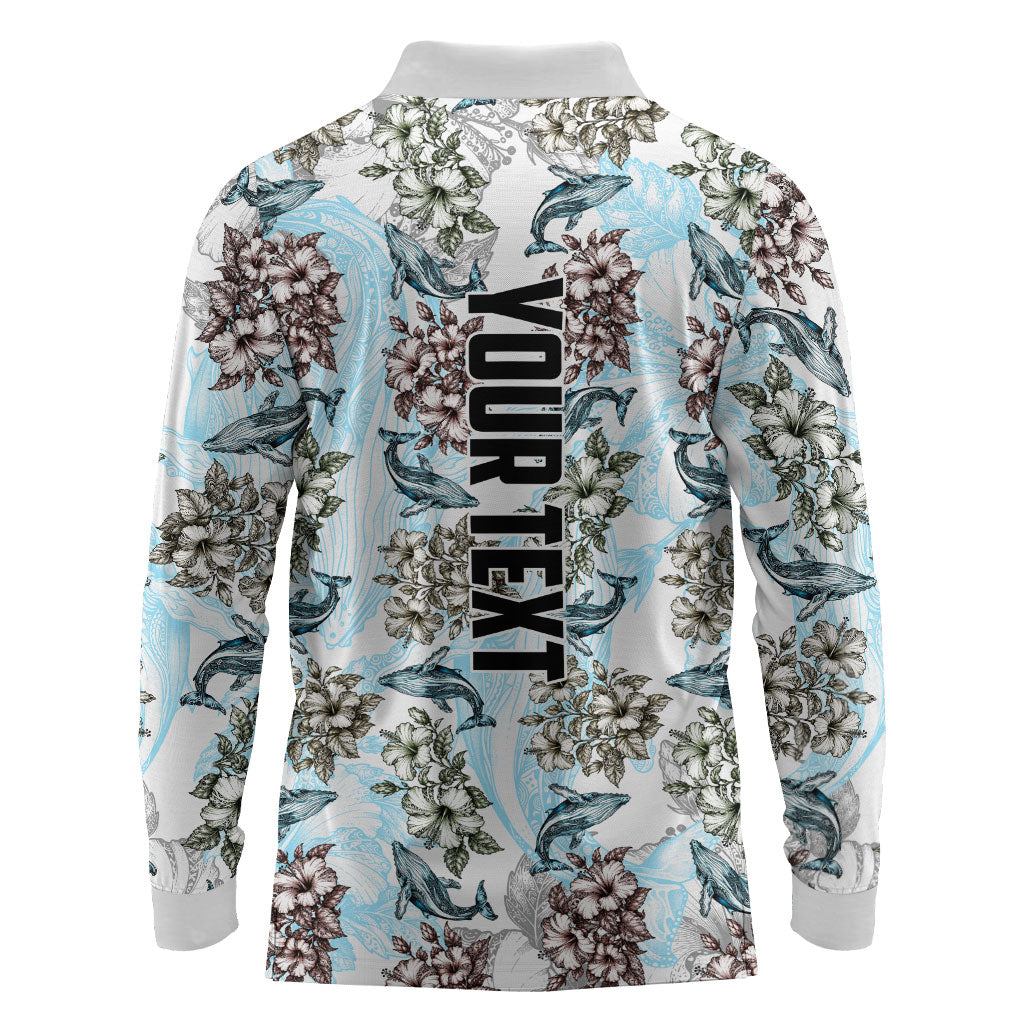 Personalized Masefau American Samoa Long Sleeve Polo Shirt Vintage Whale Hibiscus Ocean Waves