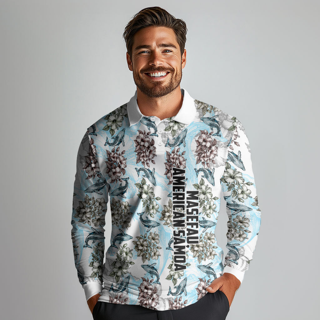 Personalized Masefau American Samoa Long Sleeve Polo Shirt Vintage Whale Hibiscus Ocean Waves