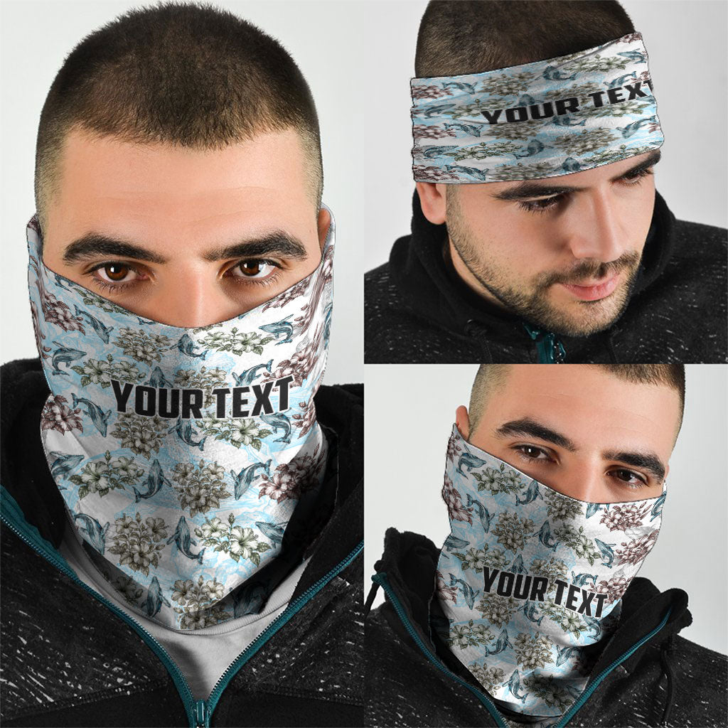 Personalized Masefau American Samoa Neck Gaiter Vintage Whale Hibiscus Ocean Waves