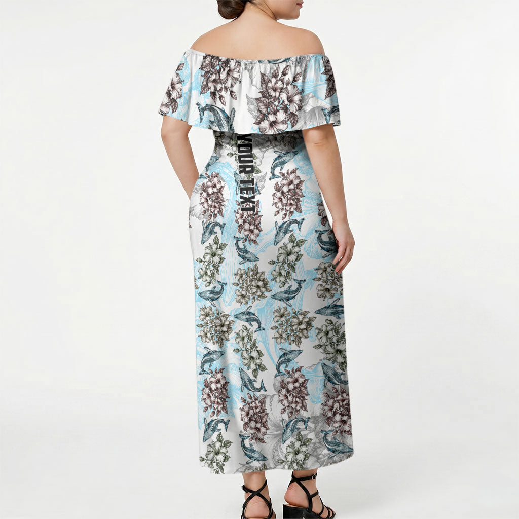 Personalized Masefau American Samoa Off Shoulder Maxi Dress Vintage Whale Hibiscus Ocean Waves
