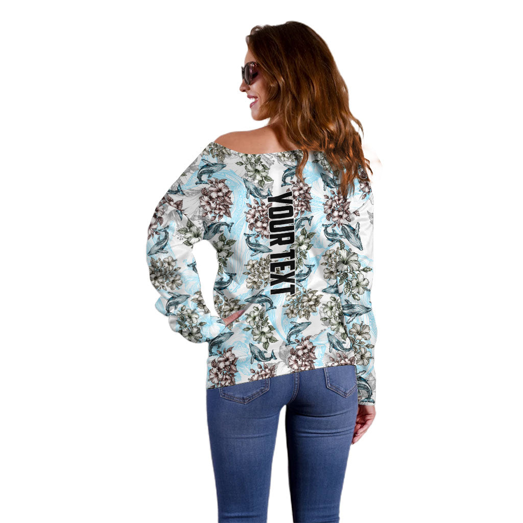 Personalized Masefau American Samoa Off Shoulder Sweater Vintage Whale Hibiscus Ocean Waves