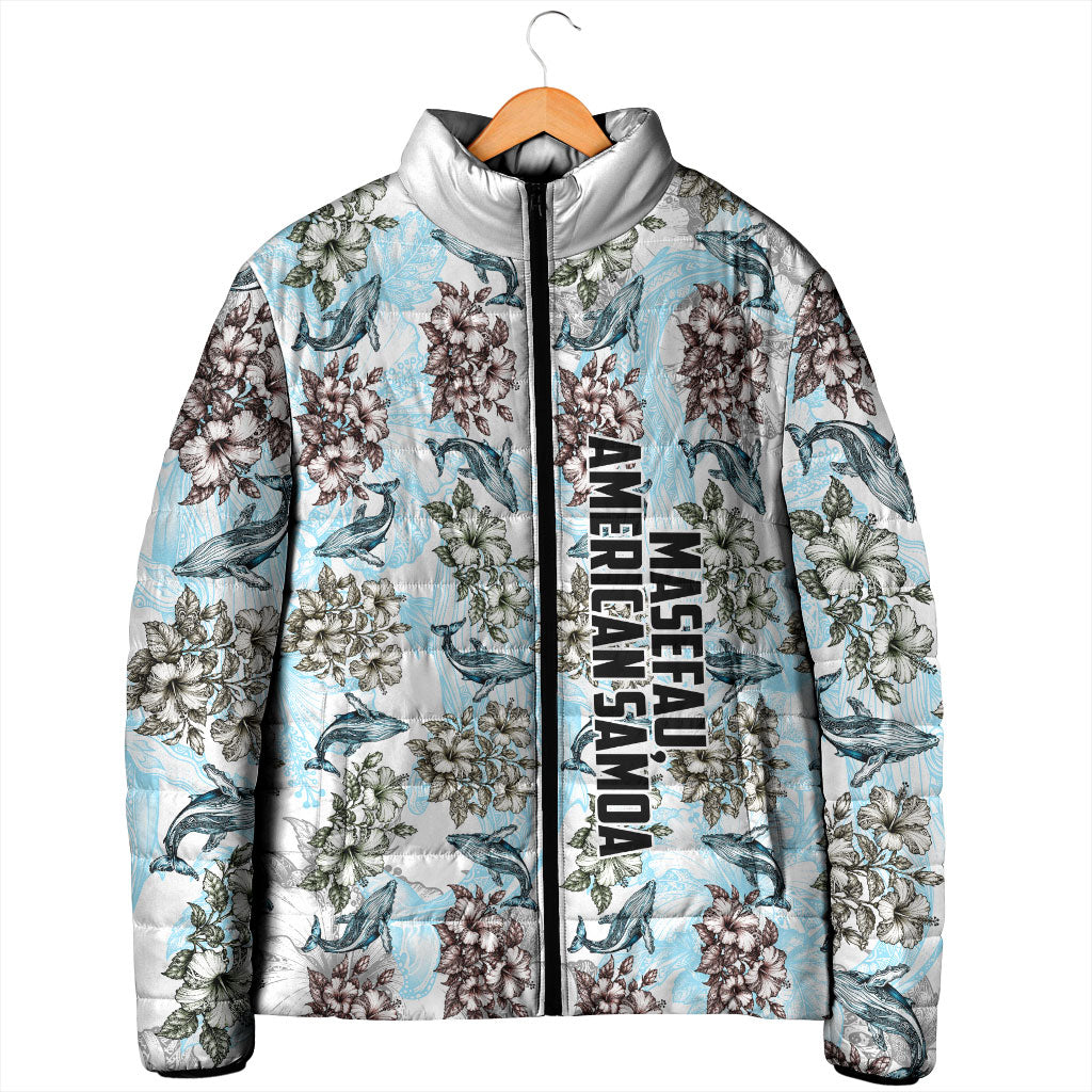 Personalized Masefau American Samoa Padded Jacket Vintage Whale Hibiscus Ocean Waves