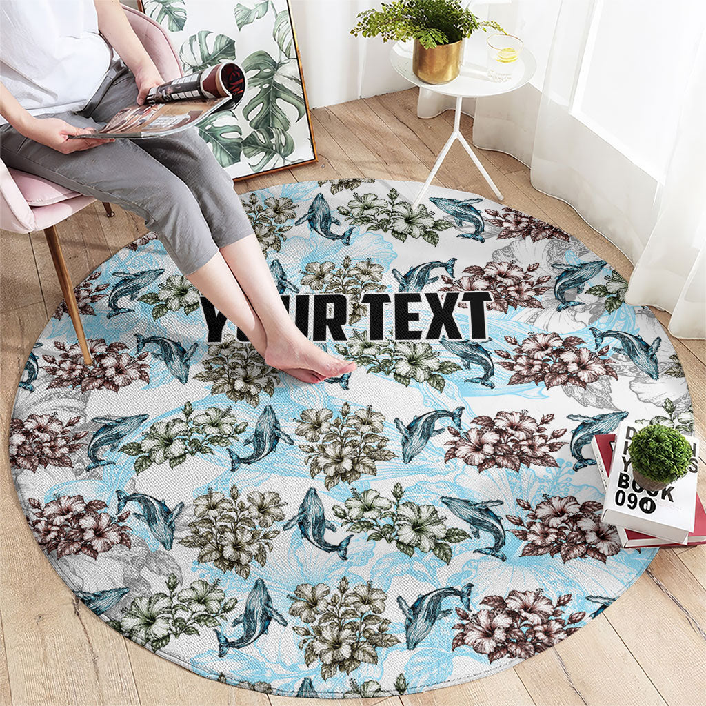 Personalized Masefau American Samoa Round Carpet Vintage Whale Hibiscus Ocean Waves