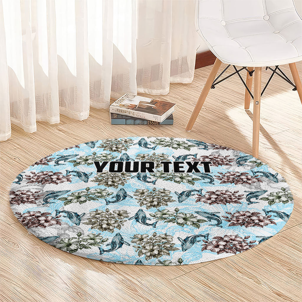 Personalized Masefau American Samoa Round Carpet Vintage Whale Hibiscus Ocean Waves