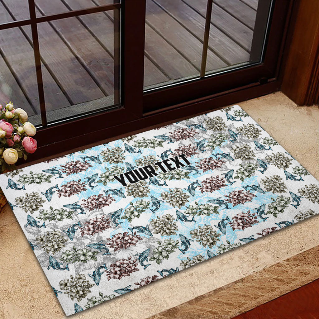 Personalized Masefau American Samoa Rubber Doormat Vintage Whale Hibiscus Ocean Waves