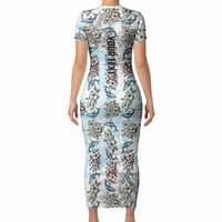 Personalized Masefau American Samoa Short Sleeve Bodycon Dress Vintage Whale Hibiscus Ocean Waves