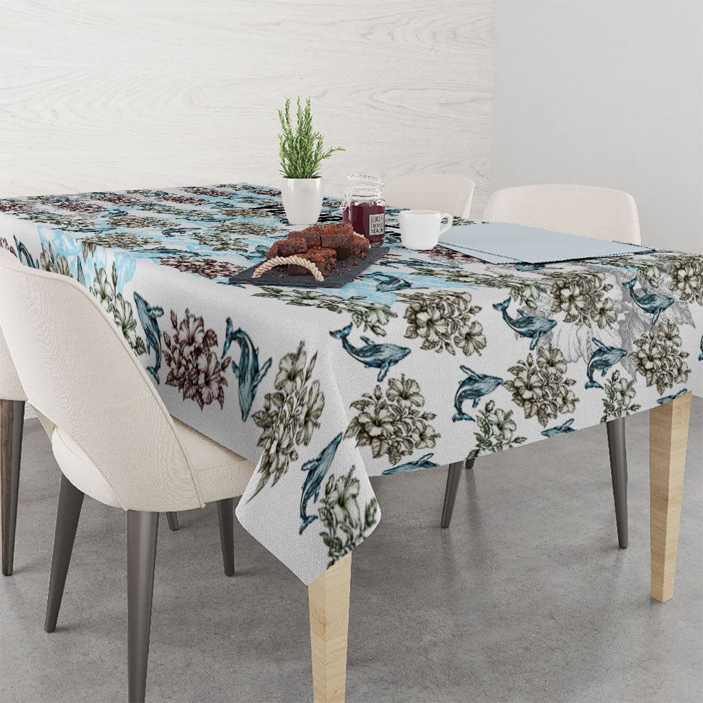 Personalized Masefau American Samoa Tablecloth Vintage Whale Hibiscus Ocean Waves
