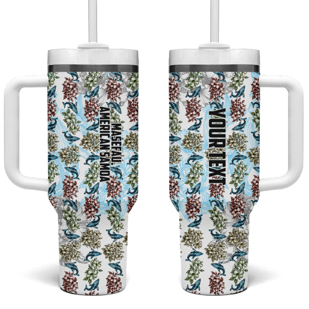 Personalized Masefau American Samoa Tumbler With Handle Vintage Whale Hibiscus Ocean Waves