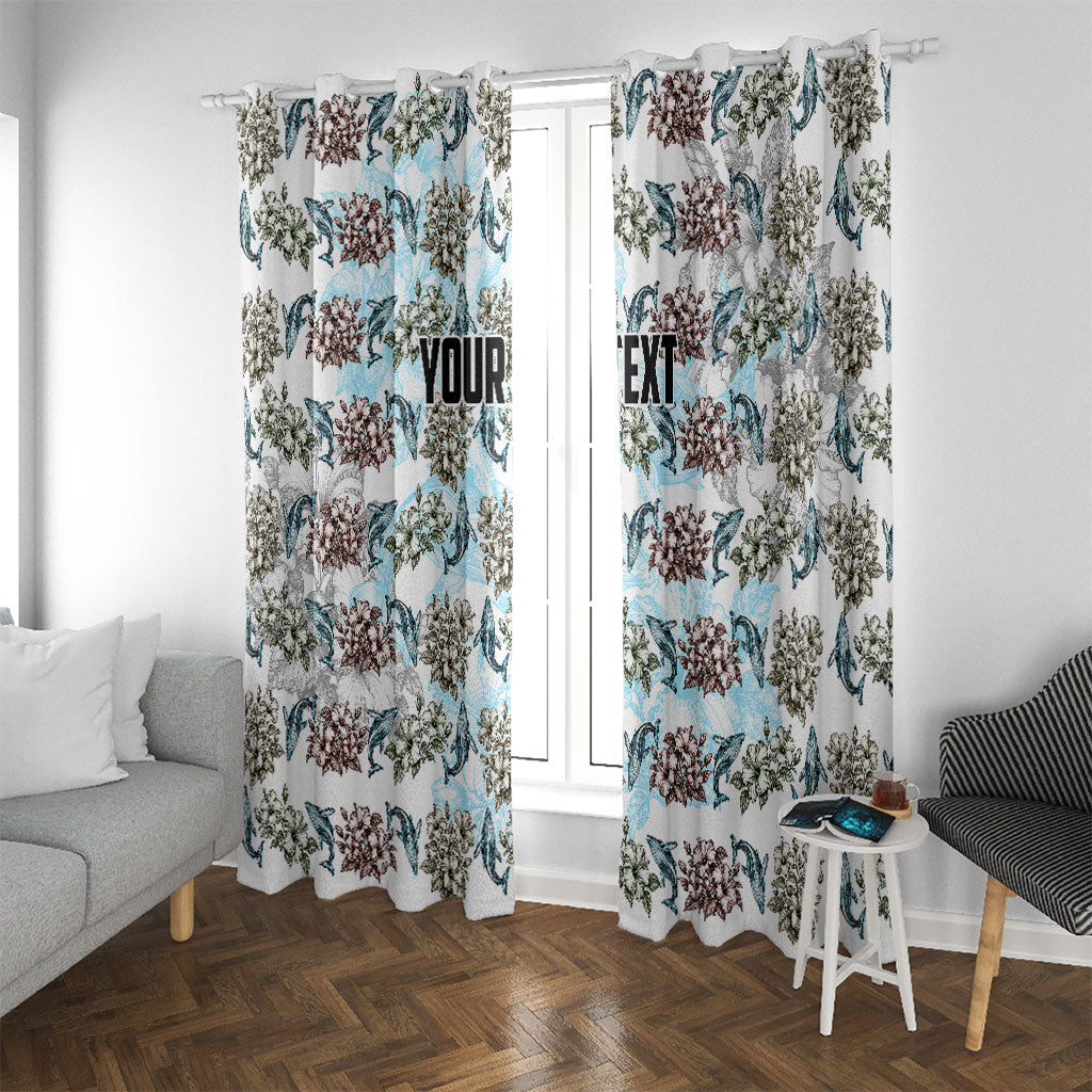 Personalized Masefau American Samoa Window Curtain Vintage Whale Hibiscus Ocean Waves