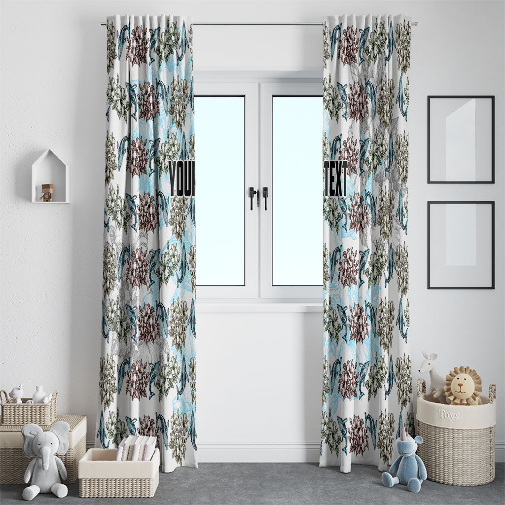 Personalized Masefau American Samoa Window Curtain Vintage Whale Hibiscus Ocean Waves