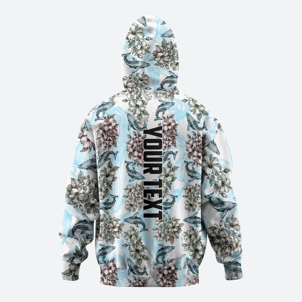 Personalized Masefau American Samoa Zip Hoodie Vintage Whale Hibiscus Ocean Waves