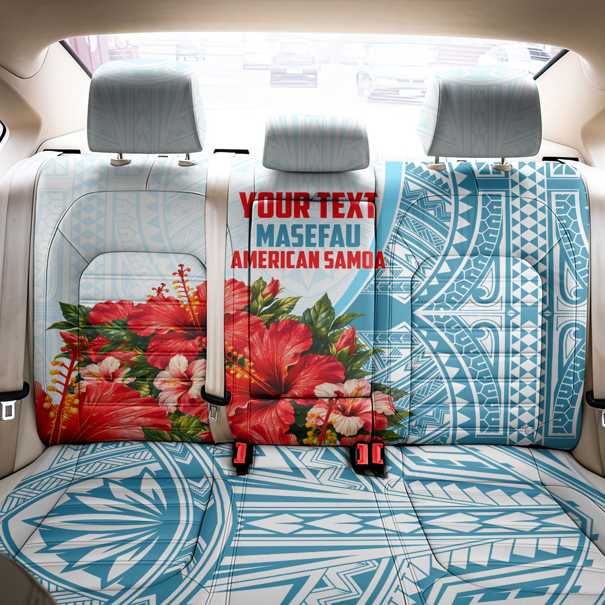 Personalized American Samoa Masefau Back Car Seat Cover Hibiscus Tropical Floral Whale Polynesian Tribal Pattern