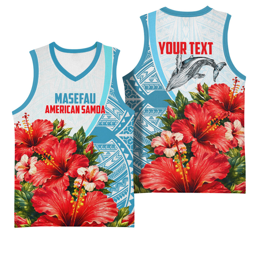 Personalized American Samoa Masefau Basketball Jersey Hibiscus Tropical Floral Whale Polynesian Tribal Pattern