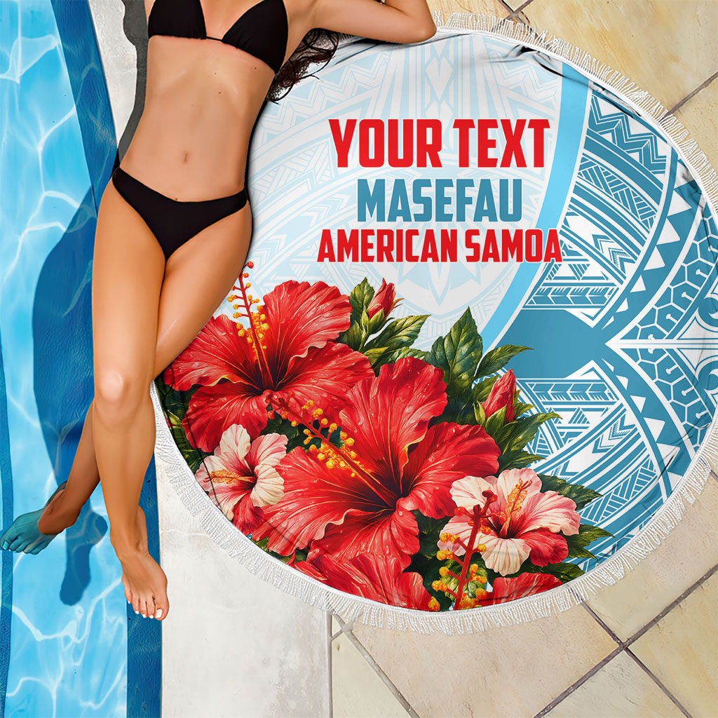 Personalized American Samoa Masefau Beach Blanket Hibiscus Tropical Floral Whale Polynesian Tribal Pattern