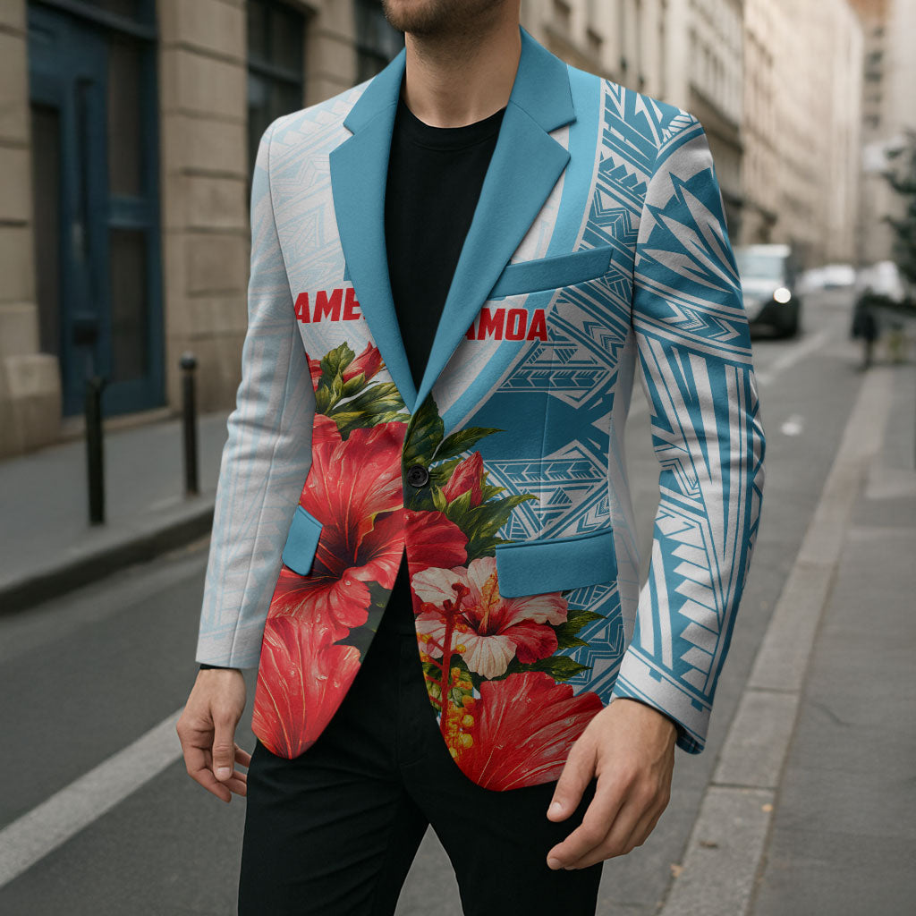 Personalized American Samoa Masefau Blazer Hibiscus Tropical Floral Whale Polynesian Tribal Pattern