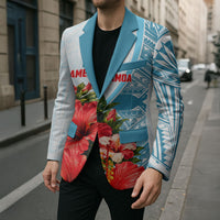 Personalized American Samoa Masefau Blazer Hibiscus Tropical Floral Whale Polynesian Tribal Pattern