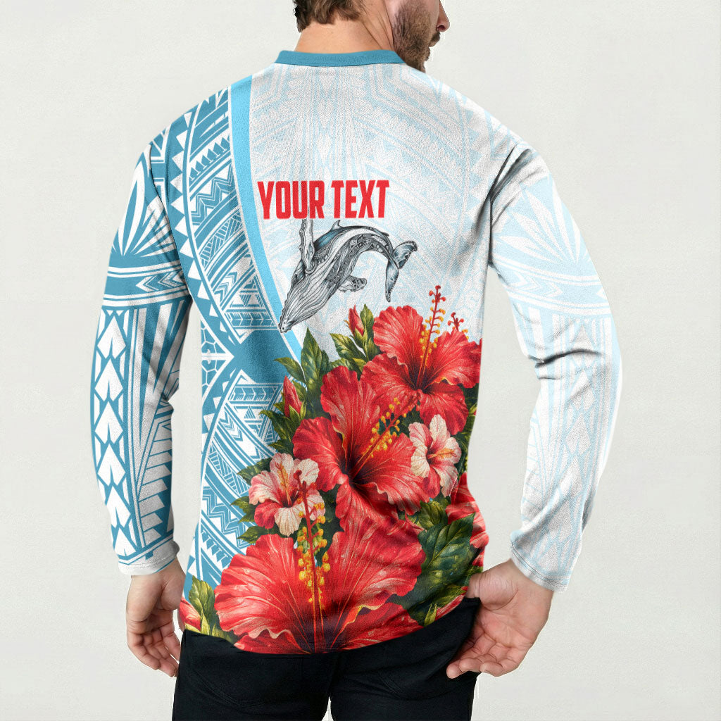 Personalized American Samoa Masefau Button Sweatshirt Hibiscus Tropical Floral Whale Polynesian Tribal Pattern