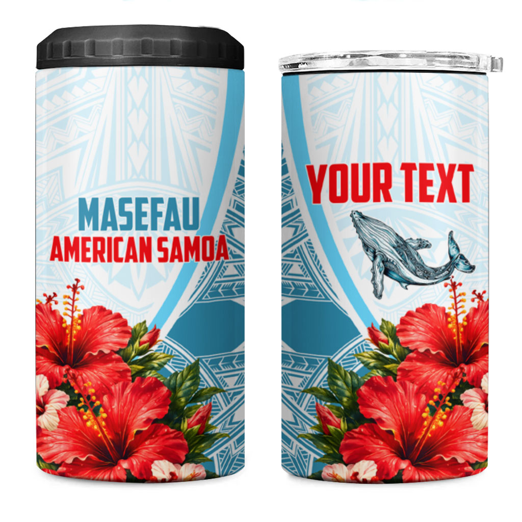 Personalized American Samoa Masefau 4 in 1 Can Cooler Tumbler Hibiscus Tropical Floral Whale Polynesian Tribal Pattern