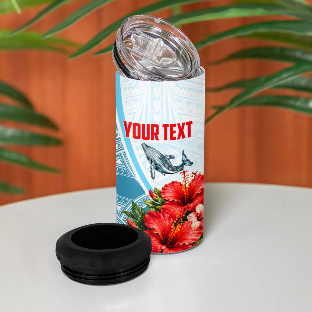 Personalized American Samoa Masefau 4 in 1 Can Cooler Tumbler Hibiscus Tropical Floral Whale Polynesian Tribal Pattern