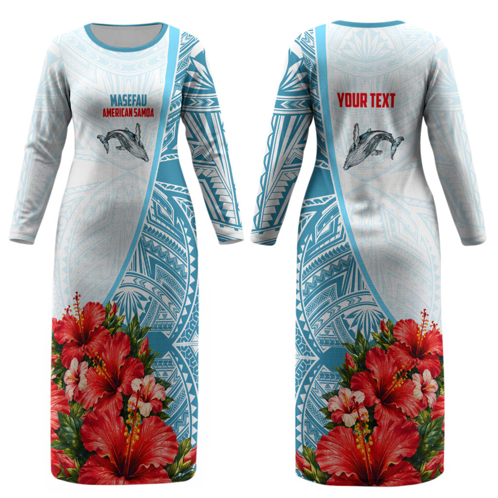 Personalized American Samoa Masefau Couples Matching Long Sleeve Bodycon Dress and Hawaiian Shirt Hibiscus Tropical Floral Whale Polynesian Tribal Pattern