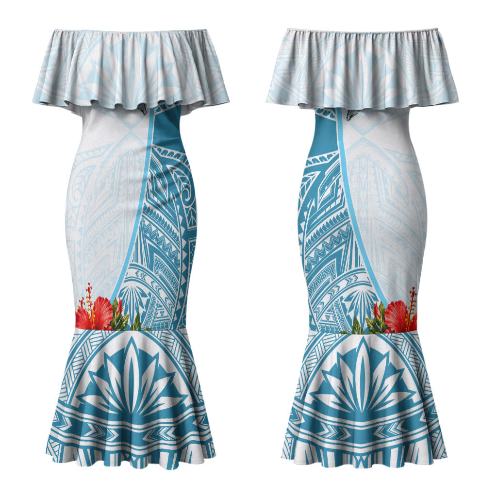 Personalized American Samoa Masefau Couples Matching Mermaid Dress and Hawaiian Shirt Hibiscus Tropical Floral Whale Polynesian Tribal Pattern