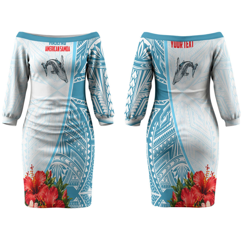 Personalized American Samoa Masefau Couples Matching Off The Shoulder Long Sleeve Dress and Hawaiian Shirt Hibiscus Tropical Floral Whale Polynesian Tribal Pattern