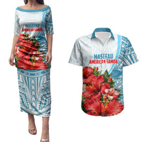 Personalized American Samoa Masefau Couples Matching Puletasi and Hawaiian Shirt Hibiscus Tropical Floral Whale Polynesian Tribal Pattern
