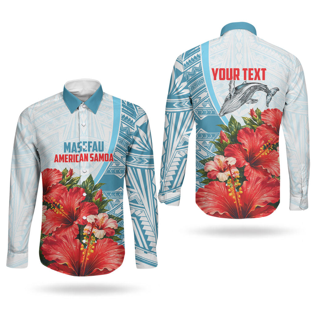 Personalized American Samoa Masefau Couples Matching Short Sleeve Bodycon Dress and Long Sleeve Button Shirt Hibiscus Tropical Floral Whale Polynesian Tribal Pattern