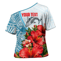 Personalized American Samoa Masefau Cross Shoulder Shirt Hibiscus Tropical Floral Whale Polynesian Tribal Pattern