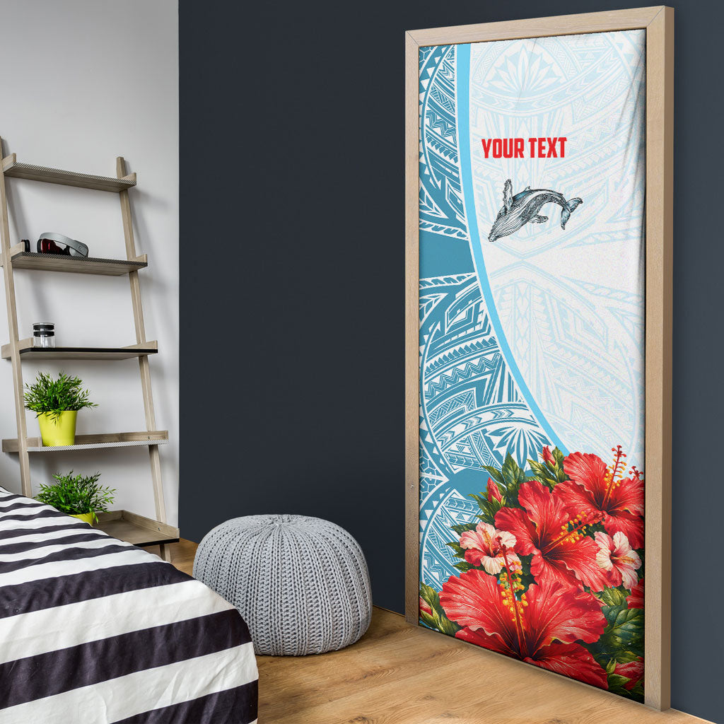 Personalized American Samoa Masefau Door Cover Hibiscus Tropical Floral Whale Polynesian Tribal Pattern
