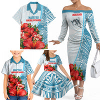 Personalized American Samoa Masefau Family Matching Off The Shoulder Long Sleeve Dress and Hawaiian Shirt Hibiscus Tropical Floral Whale Polynesian Tribal Pattern
