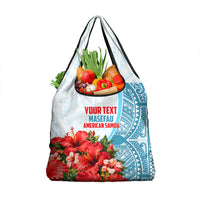 Personalized American Samoa Masefau Grocery Bag Hibiscus Tropical Floral Whale Polynesian Tribal Pattern