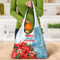 Personalized American Samoa Masefau Grocery Bag Hibiscus Tropical Floral Whale Polynesian Tribal Pattern