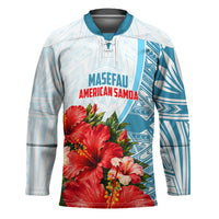 Personalized American Samoa Masefau Hockey Jersey Hibiscus Tropical Floral Whale Polynesian Tribal Pattern
