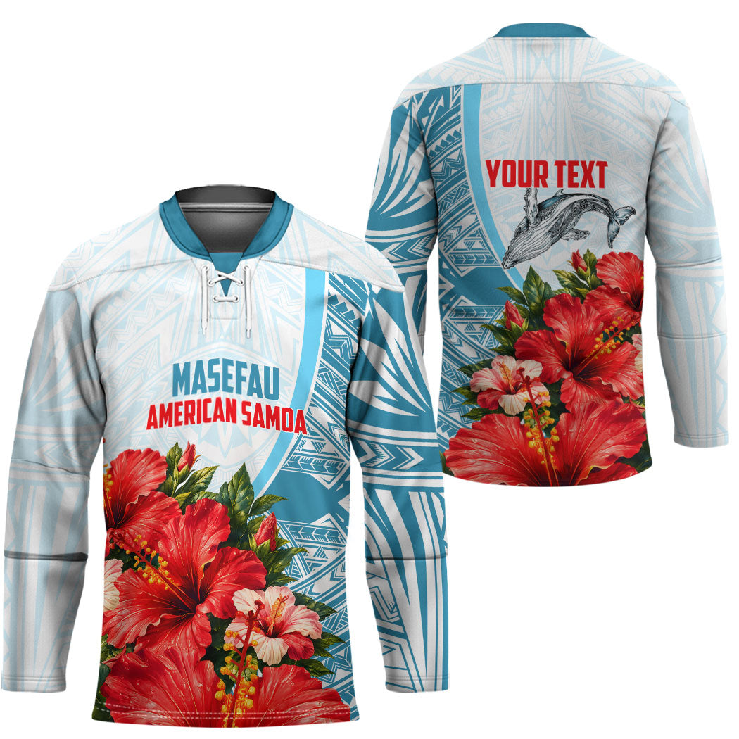 Personalized American Samoa Masefau Hockey Jersey Hibiscus Tropical Floral Whale Polynesian Tribal Pattern