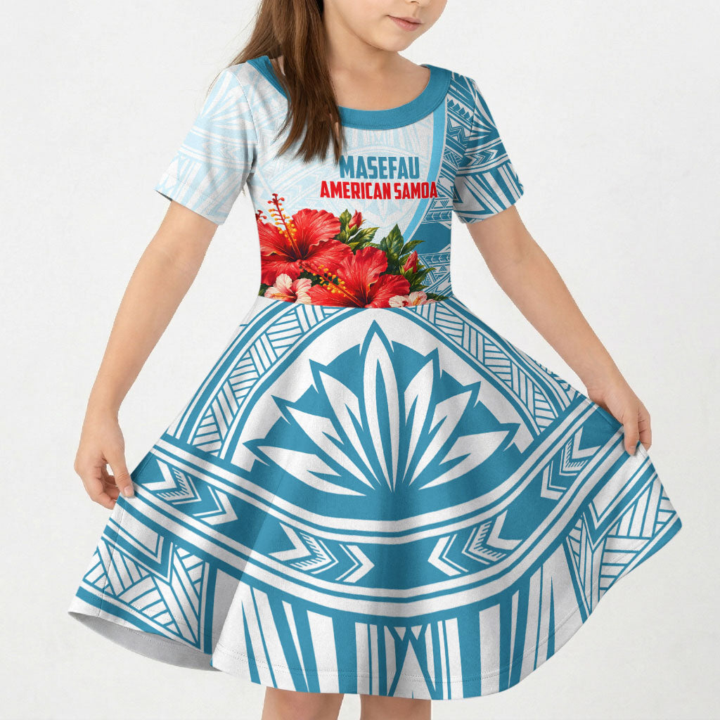 Personalized American Samoa Masefau Kid Short Sleeve Dress Hibiscus Tropical Floral Whale Polynesian Tribal Pattern