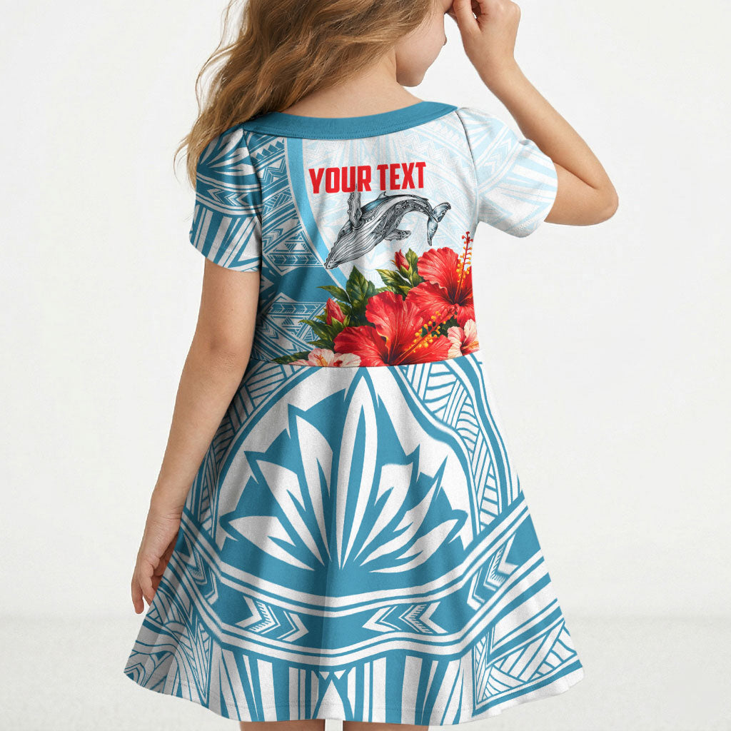 Personalized American Samoa Masefau Kid Short Sleeve Dress Hibiscus Tropical Floral Whale Polynesian Tribal Pattern