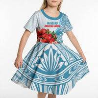Personalized American Samoa Masefau Kid Short Sleeve Dress Hibiscus Tropical Floral Whale Polynesian Tribal Pattern