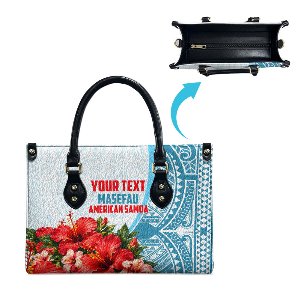 Personalized American Samoa Masefau Leather Bag Hibiscus Tropical Floral Whale Polynesian Tribal Pattern