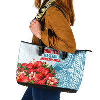 Personalized American Samoa Masefau Leather Tote Bag Hibiscus Tropical Floral Whale Polynesian Tribal Pattern