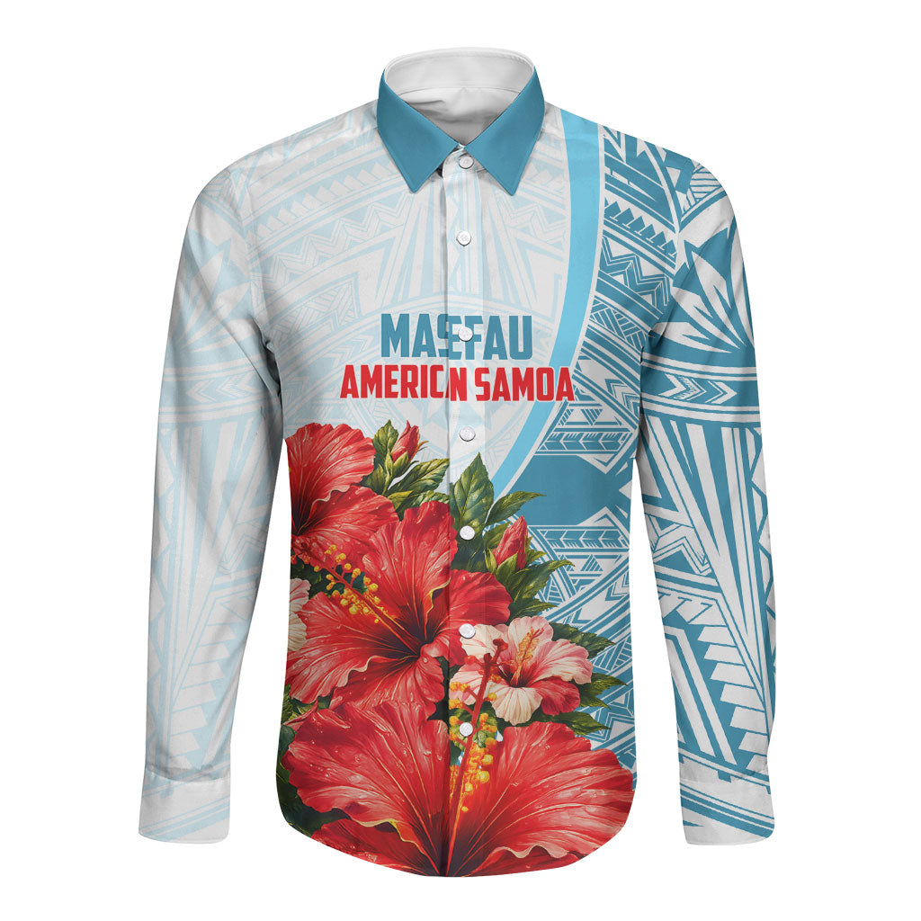 Personalized American Samoa Masefau Long Sleeve Button Shirt Hibiscus Tropical Floral Whale Polynesian Tribal Pattern