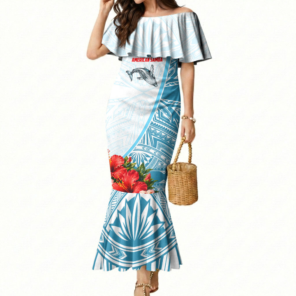 Personalized American Samoa Masefau Mermaid Dress Hibiscus Tropical Floral Whale Polynesian Tribal Pattern