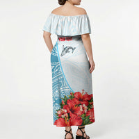 Personalized American Samoa Masefau Off Shoulder Maxi Dress Hibiscus Tropical Floral Whale Polynesian Tribal Pattern