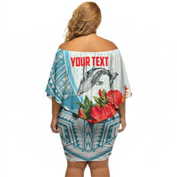 Personalized American Samoa Masefau Off Shoulder Short Dress Hibiscus Tropical Floral Whale Polynesian Tribal Pattern
