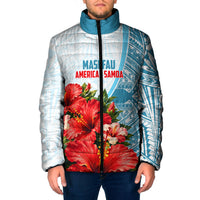 Personalized American Samoa Masefau Padded Jacket Hibiscus Tropical Floral Whale Polynesian Tribal Pattern