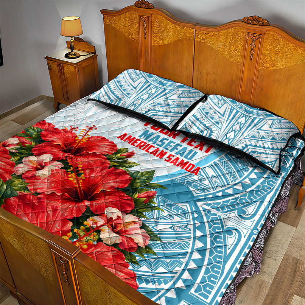 Personalized American Samoa Masefau Quilt Bed Set Hibiscus Tropical Floral Whale Polynesian Tribal Pattern